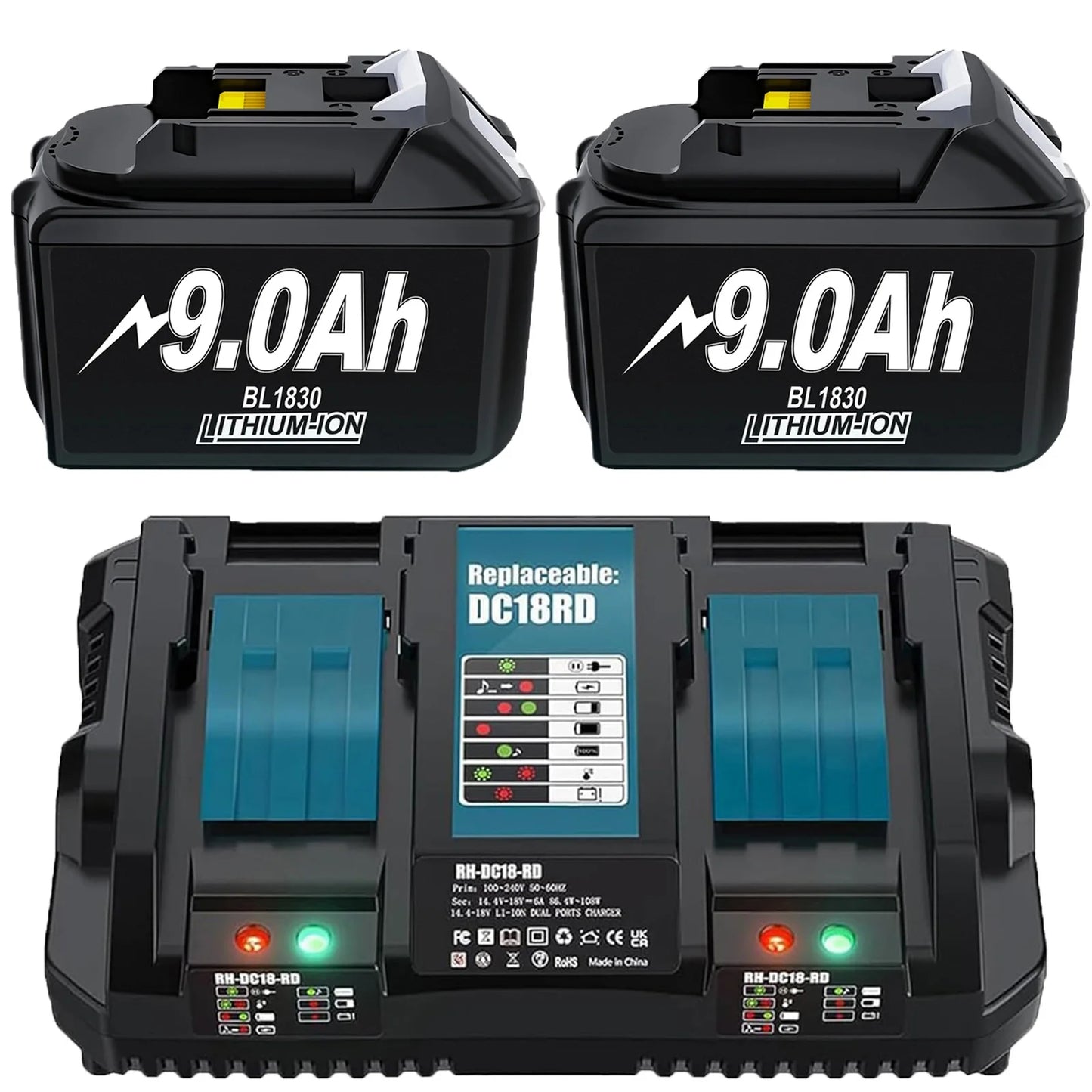 For Makita BL1830 Battery Rechargeable 6000mAh/9000mAh BL1840 BL1850 BL1860 18V Replacement With Single 4A/Dual 6A Charger