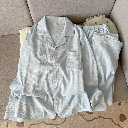 Herr Pyjamas Set Vår & Höst – Långärmad Ledig Enfargad Molnbomull 2-delad, 9 Färger L–3XL