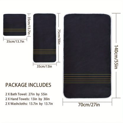 2/3/6/8 Pcs Bath Towel Set White & Gray with Gold Accents, Soft Absorbent Premium Towels for Home, Hotel & Bathroom