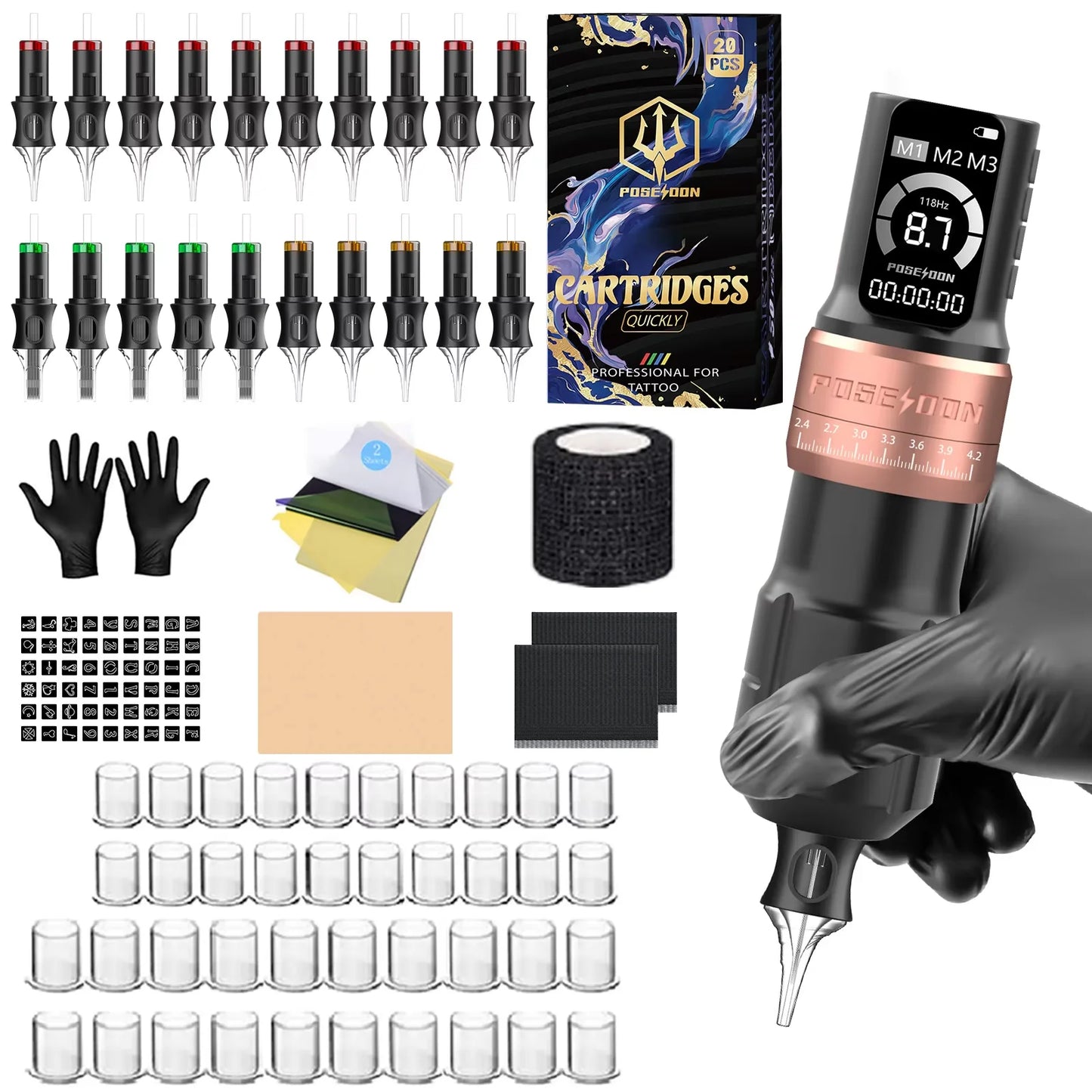 Tattoo Kit POSEIDON V5 New Adjustable Tattoo Pen Kit For Permanent Makeup Tattoo Machine Kit Hot Sale Wireless Tattoo Gun Kit