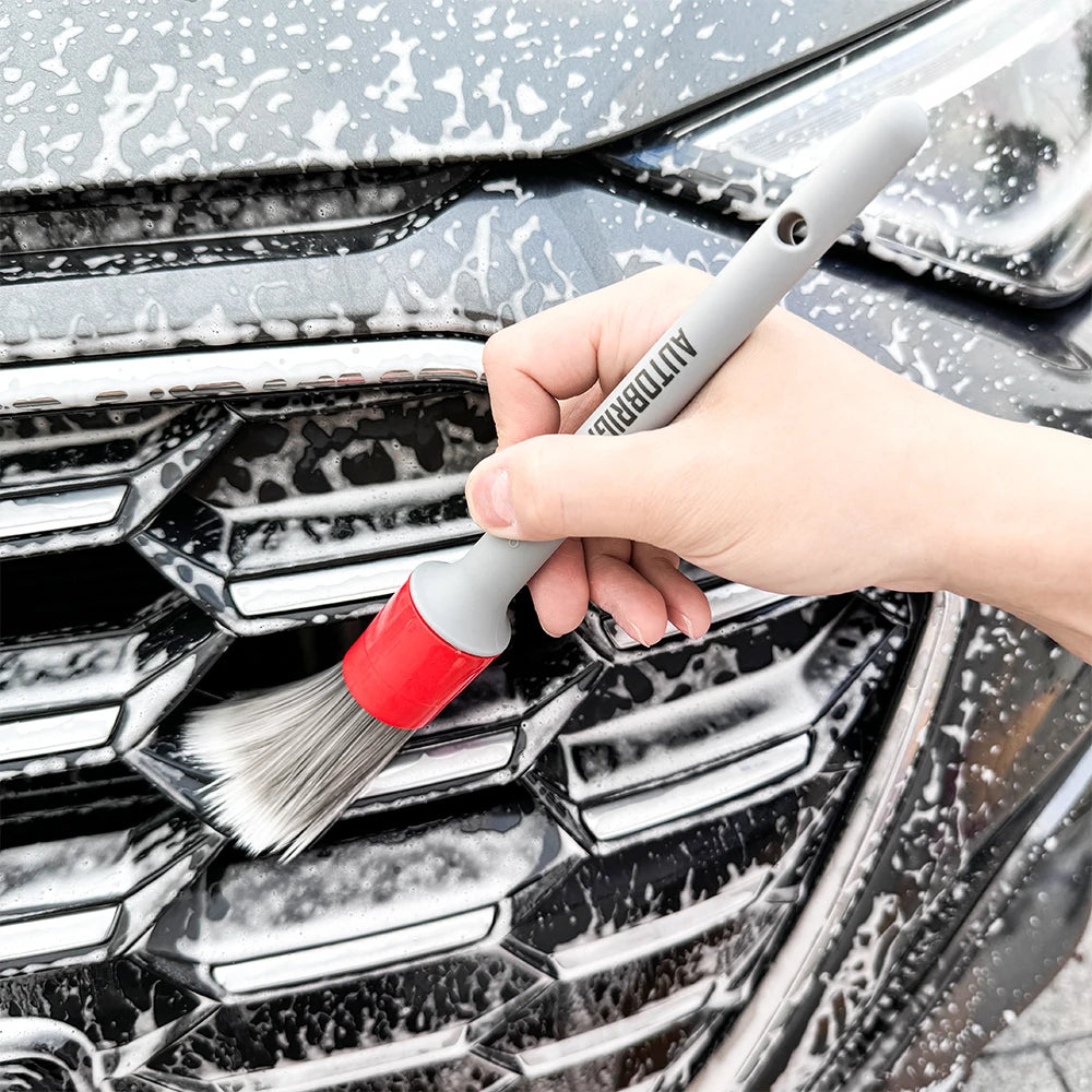 AUTOBRIGHT 5pcs Car Wash Brushes High quality soft brush Dense Bristles Car Detailing Clean Interior Wheel Silver Brush set Tool