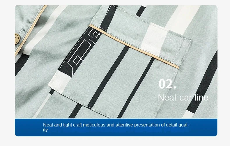 Fashion Summer Autumn 3 Piece Silk Men Pajamas Set Short Sleeve Shorts Oversize Homewear Lapel Collar Loungewear Pijamas for Man