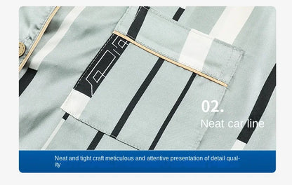 Fashion Summer Autumn 3 Piece Silk Men Pajamas Set Short Sleeve Shorts Oversize Homewear Lapel Collar Loungewear Pijamas for Man