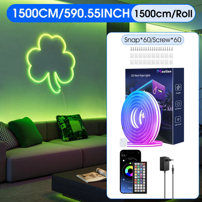 Flexibel LED Neon-slinga – RGB, IP65, App & Fjärr, Musiksynk, 24V, EU-kontakt, 5–30M