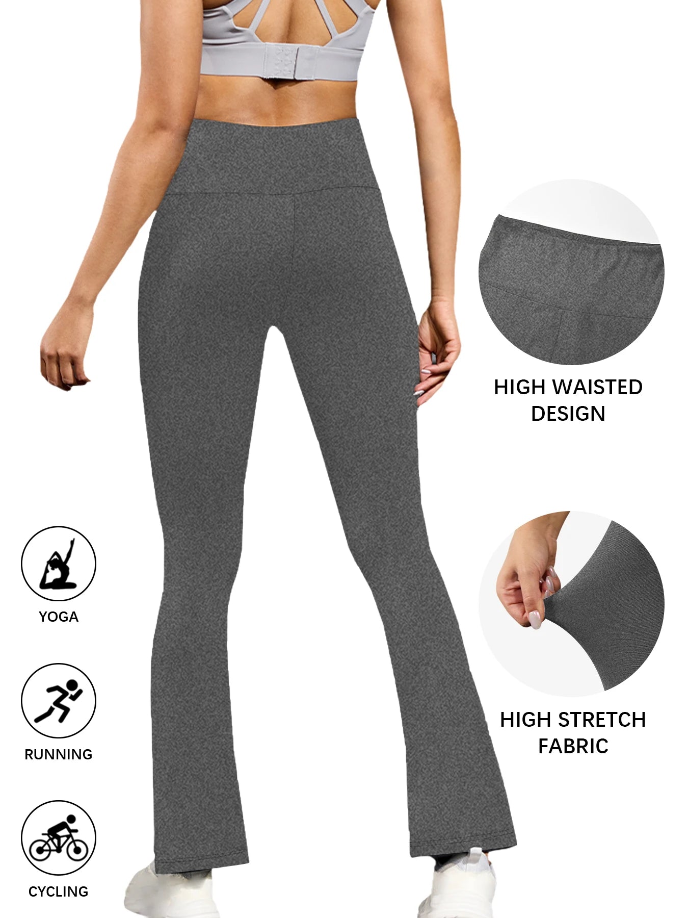 Plus Size Women's Super Soft High Waisted Flare Pants, Leggings Tummy Control Soft Bootleg Bell Bottoms Running