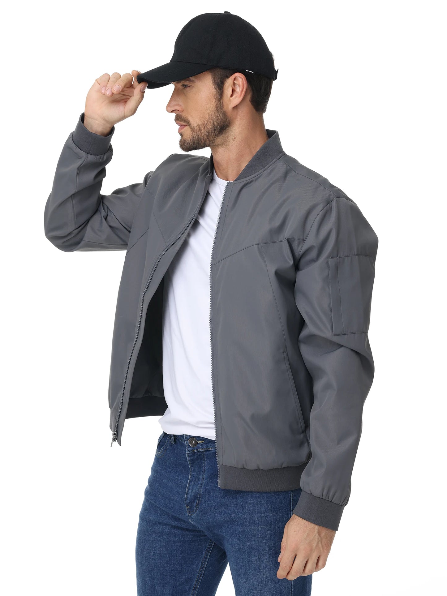 Men's Lightweight Windbreaker Jacket Causal Fashion Stylish BaseBall Coat with Side Inner Pocket for Work Golf Fishing