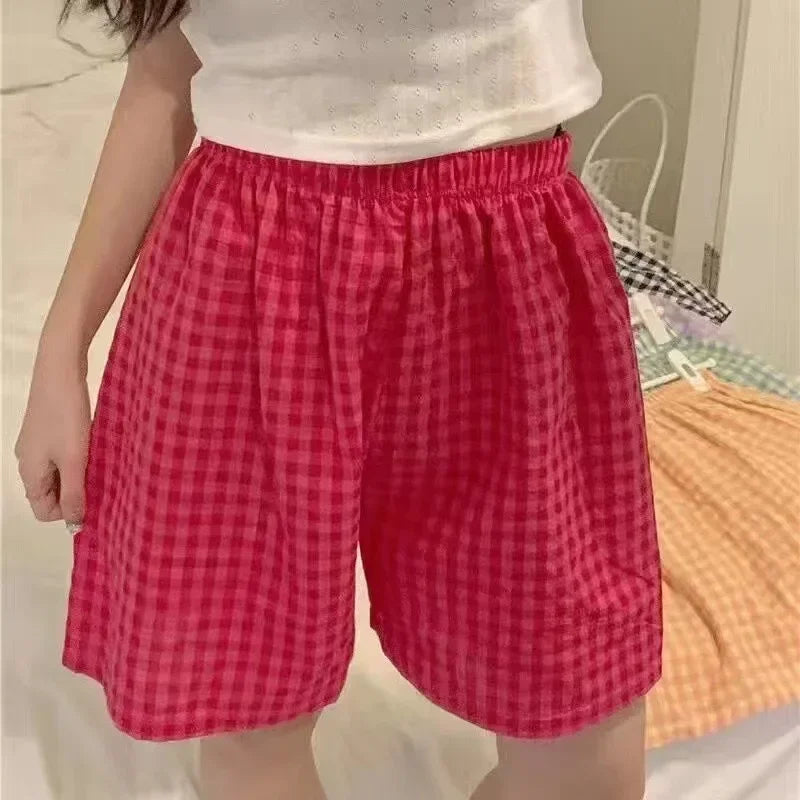 Dam Pyjamasshorts Rutigt Mönster – Mjuk Bomull, Sommar Loungewear, 6 Färger
