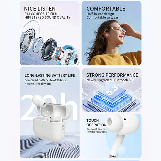TWS Trådlösa Bluetooth Hörlurar – HiFi-ljud, Brusreducering, Vattentåliga, Passar iPhone och Android
