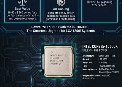 Intel Core i5 10600K Box CPU Processor i5 10th Gen Series 4.1GHz 6-Core 12-Thread L3 12MB 125W LGA 1200