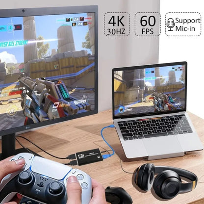 HDMI Capture Card USB 3.0 – 4K/30Hz ingång, 1080p/60fps inspelning för PS4, Xbox, Switch & OBS