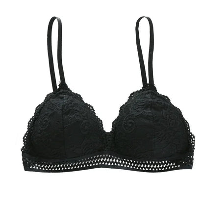 Women Sexy Lace Bra No Steel Ring Beauty Back Wrapped Chest Comfortable Deep V Brassiere Stretch Triangle Cup Padded Underwear