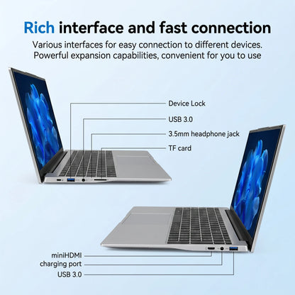 17.3" Portable Laptops Intel 6500Y Windows 11 32GB 2TB HD Display Fingerprint Unlock Gamer Study Office Notebook Computer PC