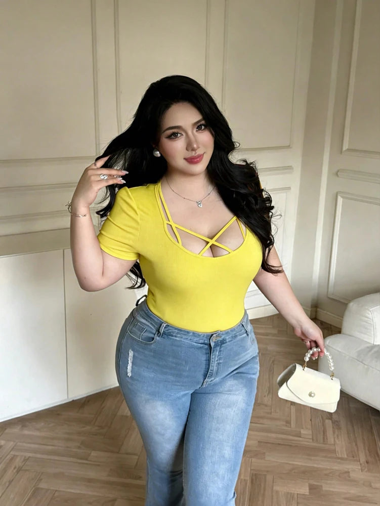 Plus Size, Fashion, Spring/Summer, Tie-front, Sexy, Seductive Style, T-shirt, Fitted, Slimming, Seductive Style