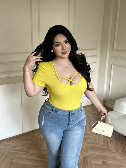 Plus Size, Fashion, Spring/Summer, Tie-front, Sexy, Seductive Style, T-shirt, Fitted, Slimming, Seductive Style