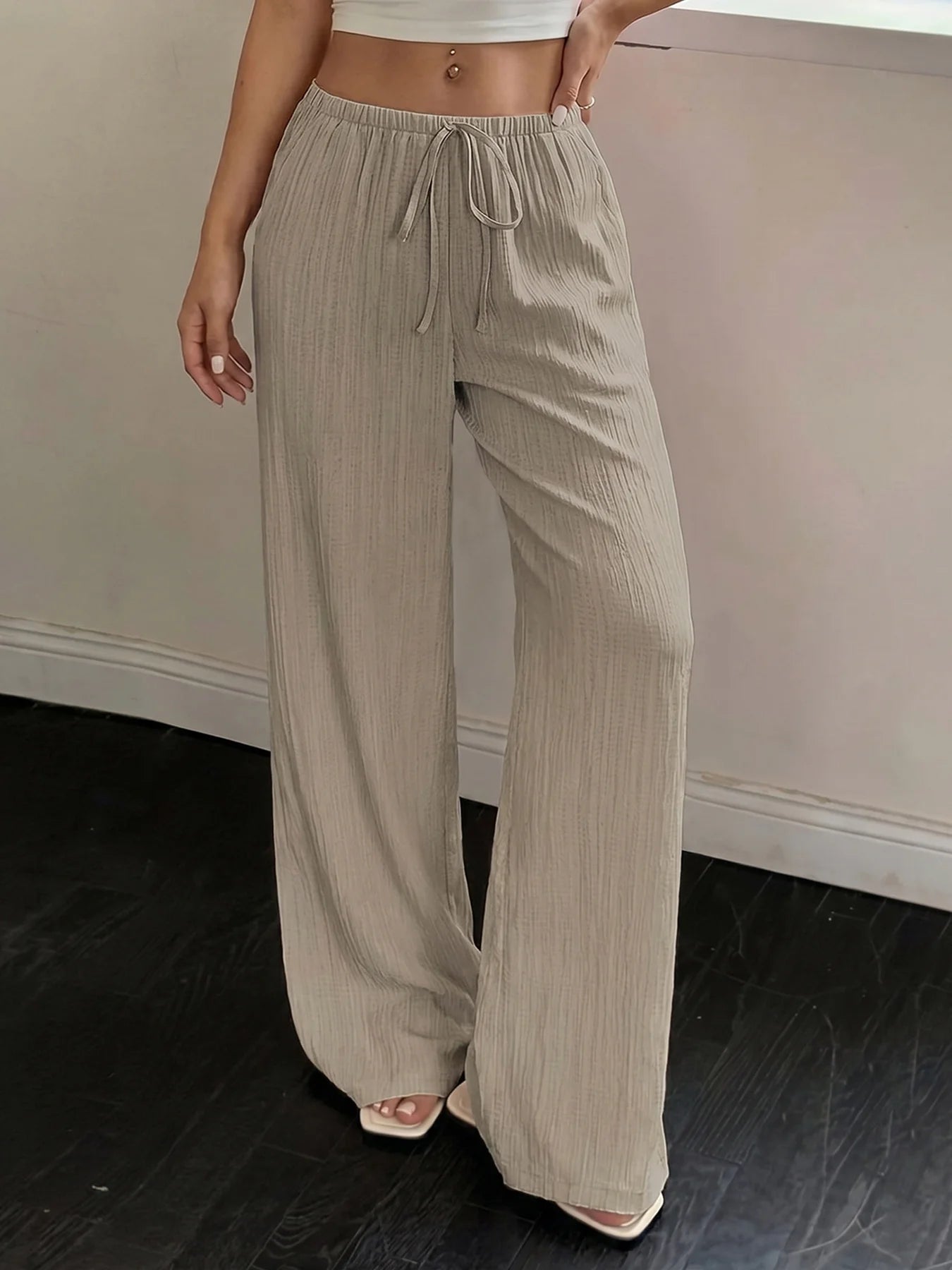 Dam Vida Byxor Hög Midja – Elegant Casual Enfargad Snördetalj Fickor Vår/Höst, 4 Färger S–XXL