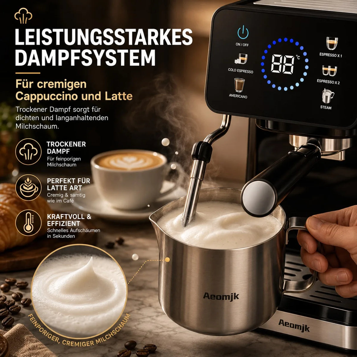 Semi-Automatic Coffee Maker Espresso Machine with Built-In Milk Frother One-Touch Americano Function, Adjustable Temperature, Cappuccino H13 Espresso Coffee Machine 20 Bar Semi-Automatic Italian Espresso Coffee Maker with Mil