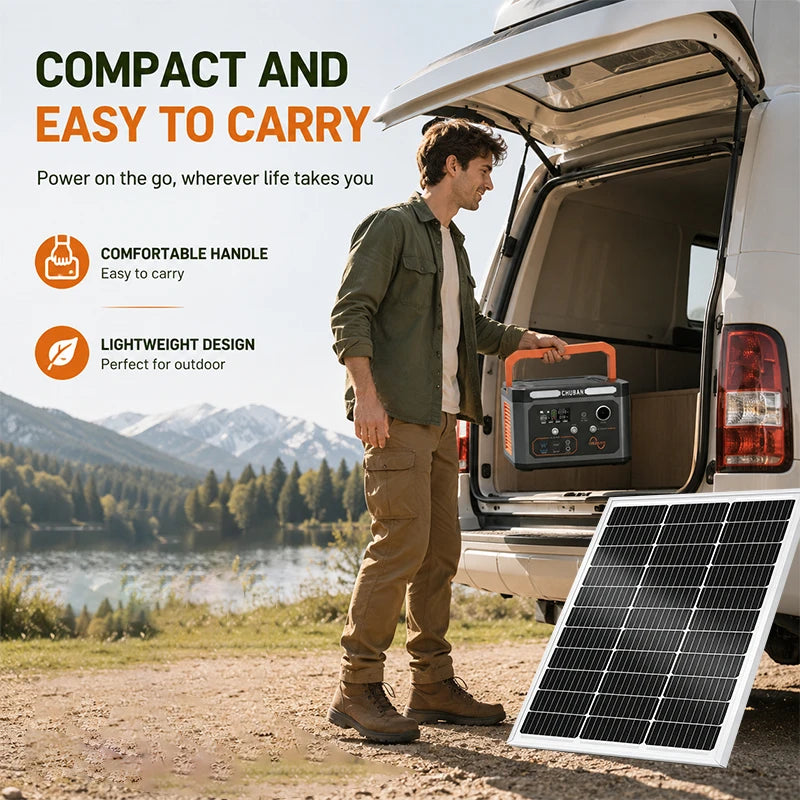 Portable Power Station 500W Optional 80W Rigid Solar Panel with 5m Extension Cable Outdoor Solar Generator for Camping RV Emergency Backup Power