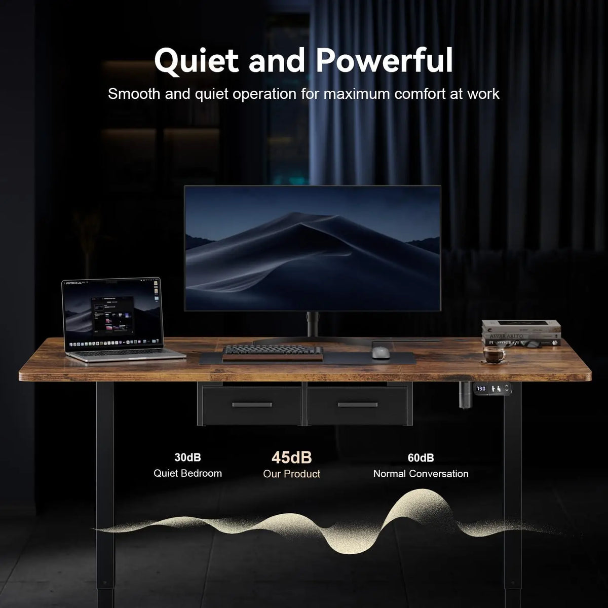 120/140/160/180cm Electric Height Adjustable Desk, Heavy-Duty Large Sit-Stand Table, Gaming Desk with Power Outlet & Drawer