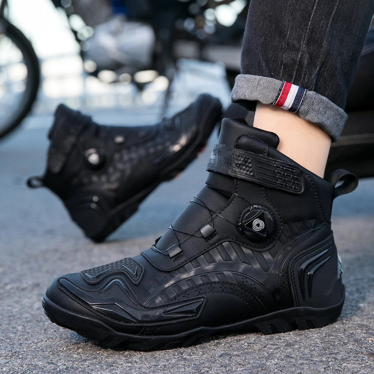 Motorcykelstövlar i läder för herrar