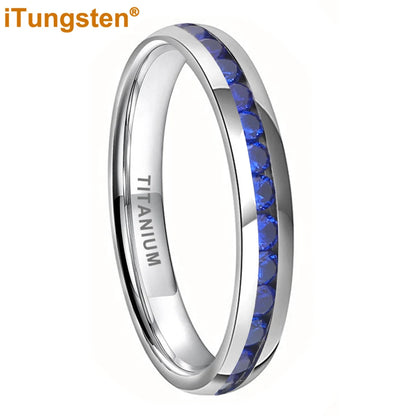 ITungsten 2/3/4mm Men Women Titanium Princess Cubic Zirconia CZ Inlay Ring Nice Eternity Engagement Wedding Band