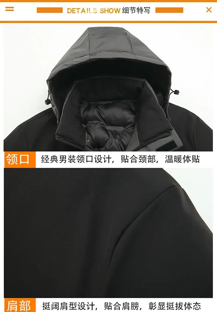 Herr Lång Vinterjacka Parkas med Huva – Varm Vindskyddande Vattentät Outwear, 2 Färger, Storlek XXS–5XL