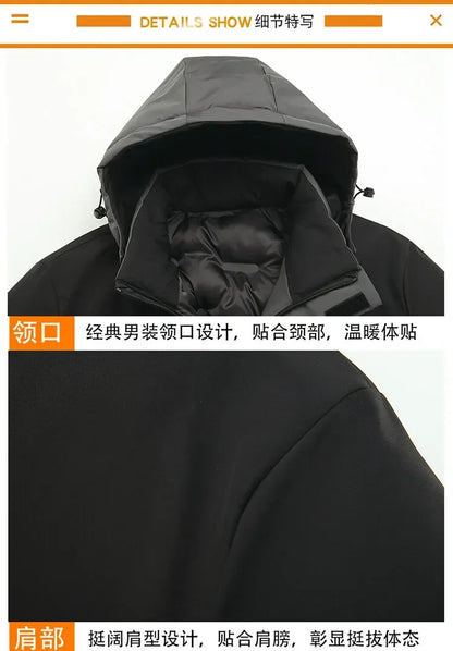 Herr Lång Vinterjacka Parkas med Huva – Varm Vindskyddande Vattentät Outwear, 2 Färger, Storlek XXS–5XL