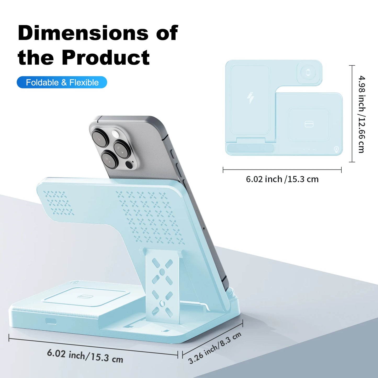 15W Magnetic Wireless Charger Stand Foldable 3 In 1 Fast Charging Sation for iPhone 17- 12 Pro Max Apple Watch 8 7 Airpods Pro
