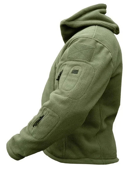 Herr Militär Fleecejacka med Huva – Varm Taktisk Jacka för Vandring och Friluftsliv, S–4XL