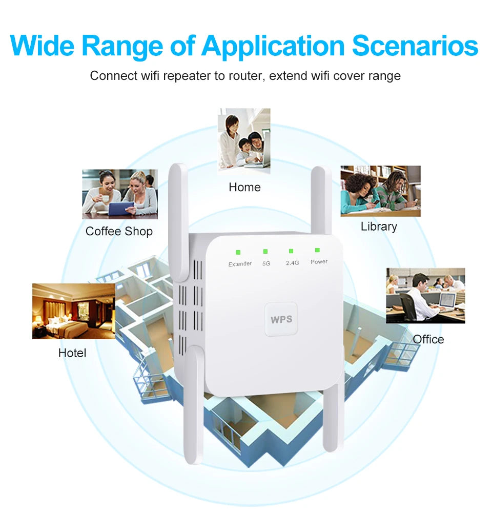 1200Mbps 5Ghz Wireless WiFi Repeater Booster 2.4G/5GHz Wi-Fi Signal Amplifier Extender Router Network Wlan WiFi Repetidor