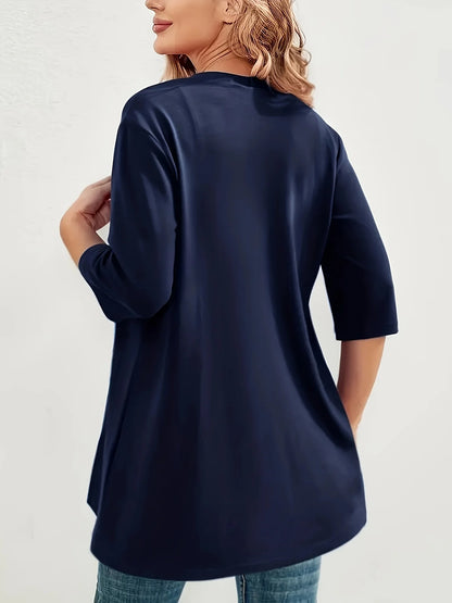 Dam Plus Size Elegant Kofta – Halvlång 3/4-ärm Hög Stretch Öppen Casual Höst/Vinter, 9 Färger XL–4XL