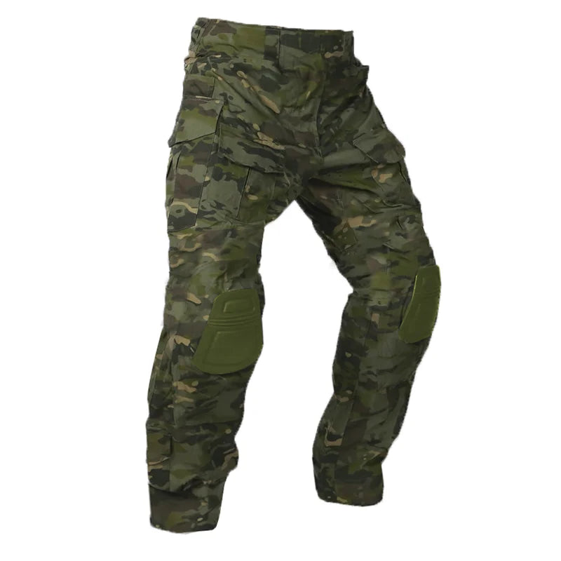 Multicam Tactical Pants +Pads Men Combat Trousers Work Camo Hunting Clothes Multi-pocket Breathable Wear-resisting Cargo Pants