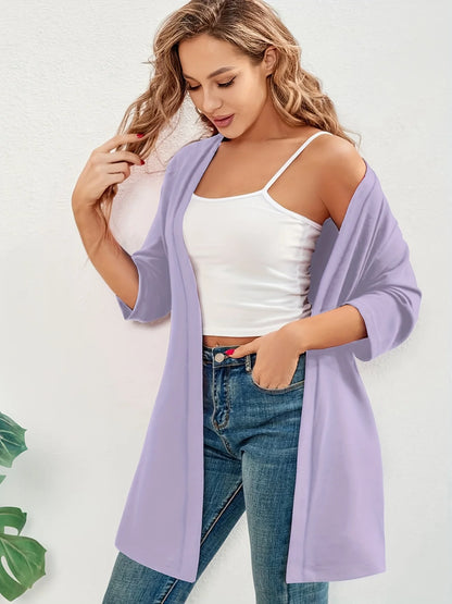 Dam Plus Size Elegant Kofta – Halvlång 3/4-ärm Hög Stretch Öppen Casual Höst/Vinter, 9 Färger XL–4XL