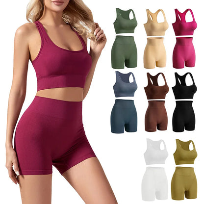 Dam Underkläderset – Sömlös BH & Trosor Crop Top Sport Yoga Fitness, 8 Färger M–XXL