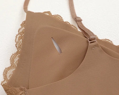 French Lace Bra V Neck Seamless Bra Women's Adjustable Thin Strap Wireless Thin Cup Layering Base Intimates Lingerie Solid S-XL