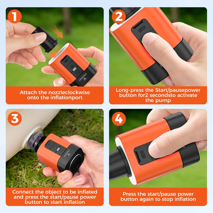 ETENWOLF AIR 3 Mini Elektrisk Luftpump – 2600 mAh, 360 L/min, Campinglampa 600 lm, 5 Munstycken