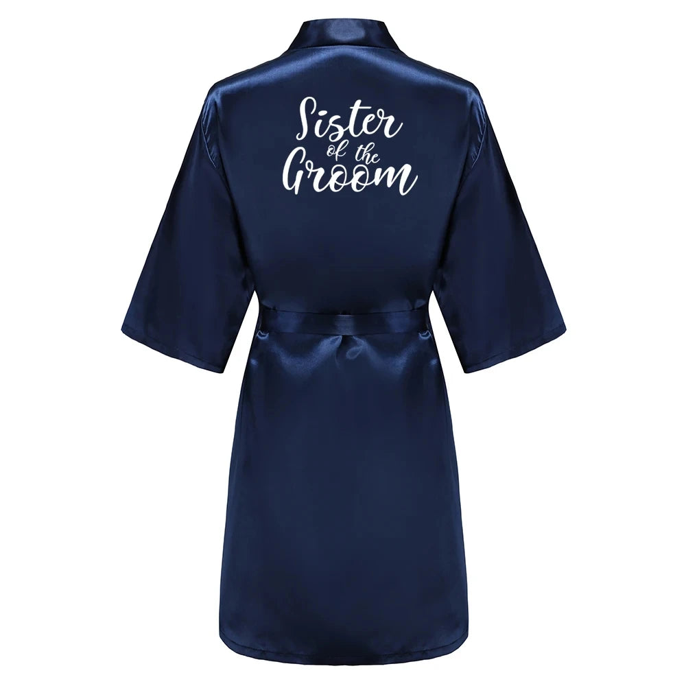 Satin Silk Robes Plus Size Wedding Bathrobe Bride Bridesmaid Mother Maid of Honor Gown Women Clothing Sleepwear Navy Blue