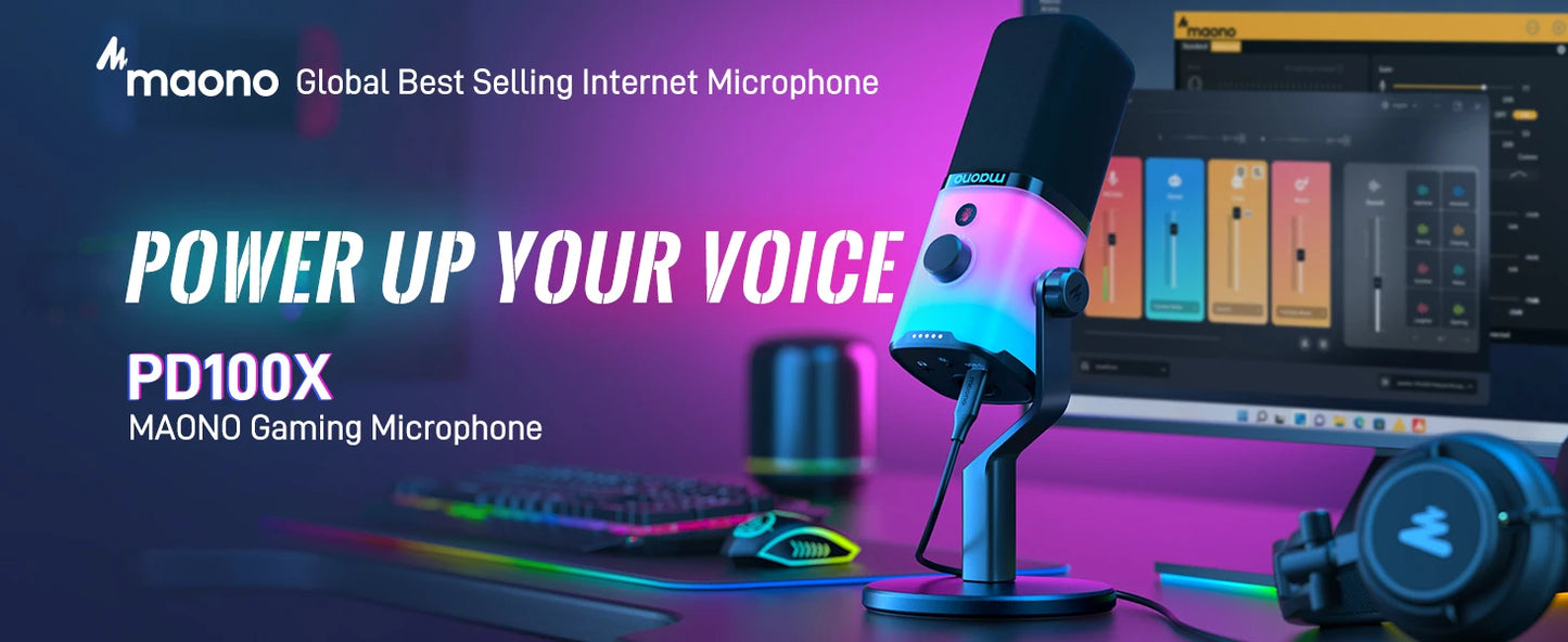 Maono PD100X RGB Gaming Microphone USB/XLR Dynamic Mic with Noise Reduction Mute Headphone Jack Mic for Gaming Streaming Podcast