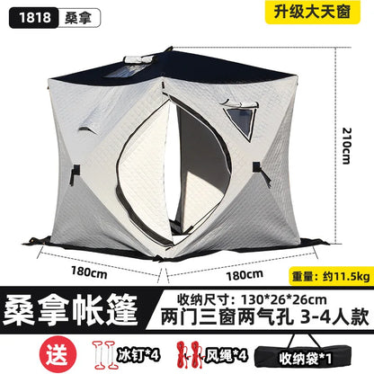 Steam sauna tent winter fishing  outdoor warm snow fishing house winter chimney mouth ice fishing tent