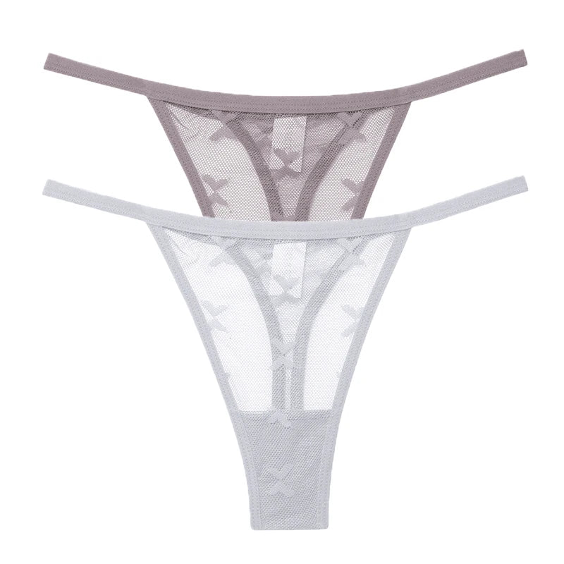 2PCS/Set Mesh G-String Women's Panties Transparent Underwear Women Seamless Thong Female Underpants Intimates Lingerie S-XL