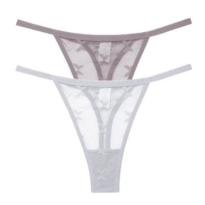 2PCS/Set Mesh G-String Women's Panties Transparent Underwear Women Seamless Thong Female Underpants Intimates Lingerie S-XL