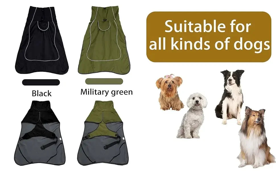 ATUBAN Dog Jacket Waterproof Dog Raincoat Cold Weather Reflective Jacket with Soft Fleece Lining Warm Outerwear for Pet Outdoors
