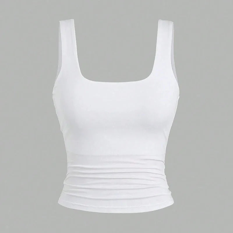 Women Square Neck Tank Top Summer Sleeveless Sexy Slim Fit Y2K Crop Top Female Black White Casual Basic Tight T-Shirt