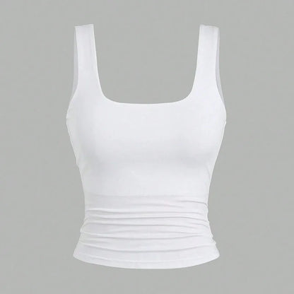 Women Square Neck Tank Top Summer Sleeveless Sexy Slim Fit Y2K Crop Top Female Black White Casual Basic Tight T-Shirt