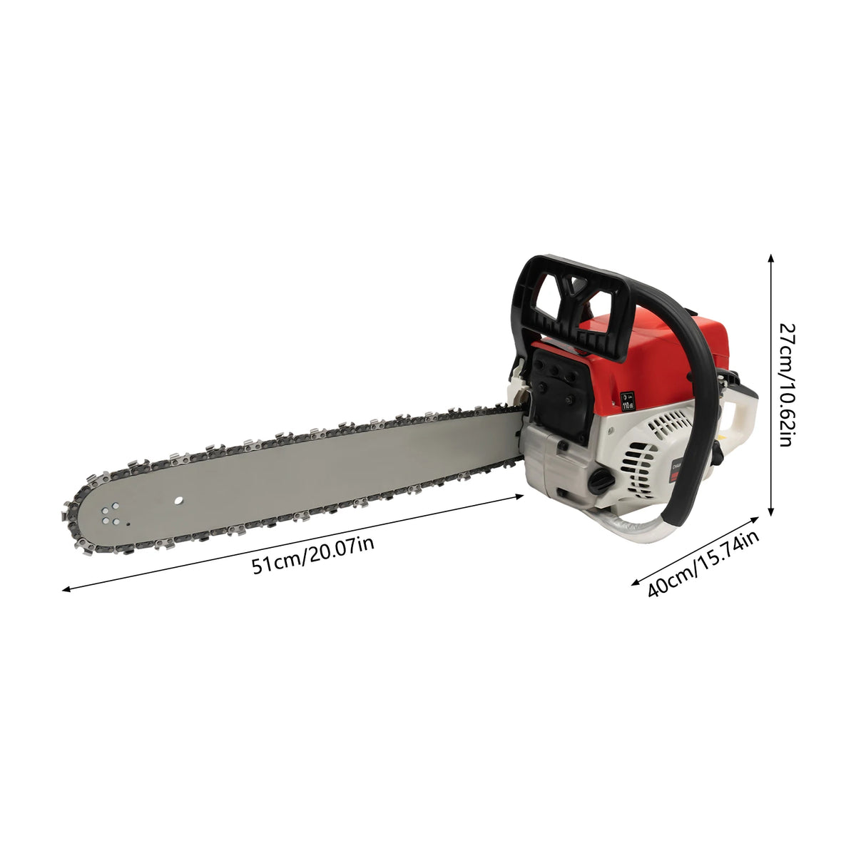 52cc 2.0kW 2-Stroke Gasoline Chainsaw, 20in/51cm Guide Bar for Wood Cutting Petrol Chain Saw, with Tool Bag Mixing Bottle & Bar Cover Model 5200 Gas Saw