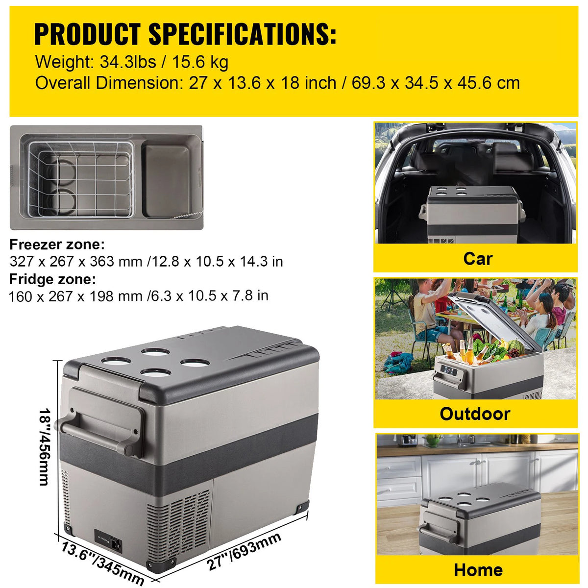 SIHAO Bärbar Kompressorkylbox 35L-55L för Bil och Camping