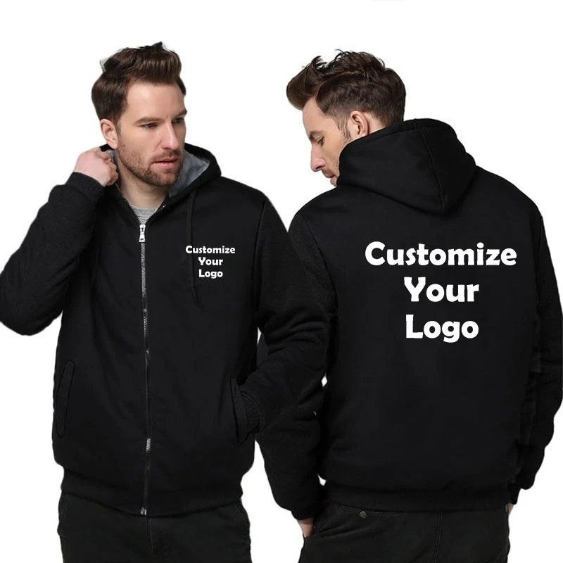 Herr Hoodie Vinterjacka 2026 – Anpassningsbar Tryck Streetwear Casual Zip Tjock S–4XL 4 Färger