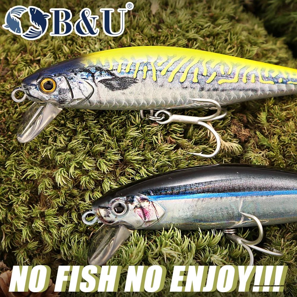 B&U Sinking Sea Fishing Minnow Lure  Long Cast Hard Bait with Sharp Treble Hooks, Saltwater Lures for Sea Bass Pike