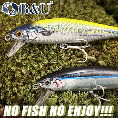 B&U Sinking Sea Fishing Minnow Lure  Long Cast Hard Bait with Sharp Treble Hooks, Saltwater Lures for Sea Bass Pike