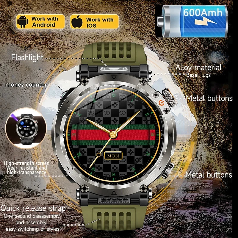 Militär Smartklocka – GPS, Kompass, IP69K Vattentålig, Utomhus & Äventyr, 7 Färger