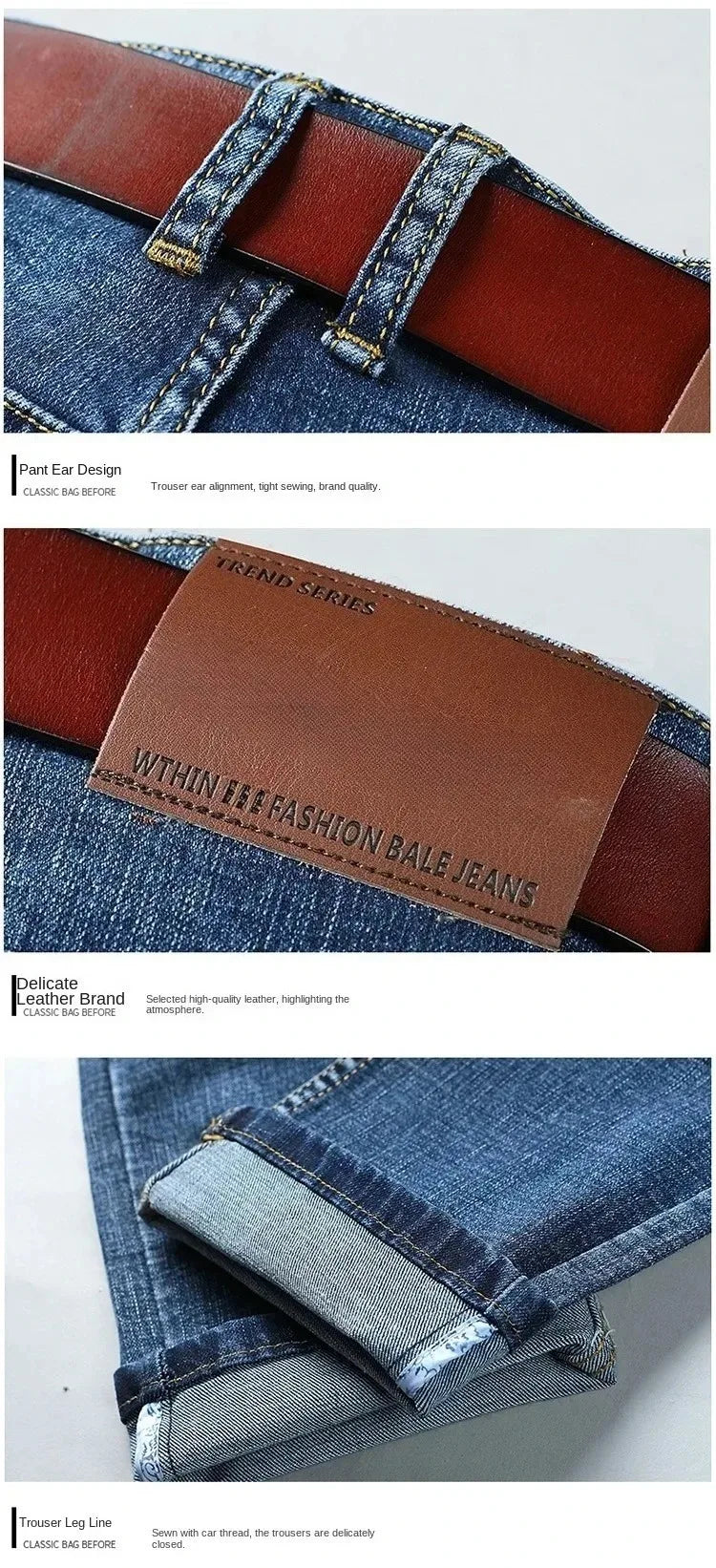2026 Top Brand Washed Jeans Trousers Four Season Men's High Quality Jeans Business Casual High Waist Denim Pants